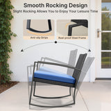 Patio Furniture Set, Asofer Rocking Wicker Chair with Soft Cushion and Coffee Table, for Garden, Balcony, Backyard, Blue