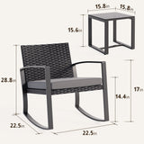 Noelse 3 Piece Patio Furniture Set, Wicker Rocking Chair Set with Table and Cushions for Patio,Balcony,Porch, Gray