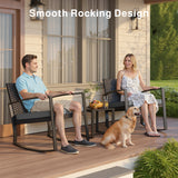 Noelse 3 Piece Patio Furniture Set, Wicker Rocking Chair Set with Table and Cushions for Patio,Balcony,Porch, Gray