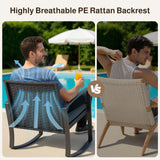 Asofer 3 PCS Patio Furniture Set, Outdoor Rocking Wicker Chair with Cushion & Coffee Table, Balcony, Poolside, Gray