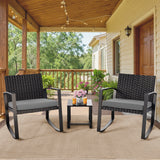 3 Pieces Patio Furniture Set Rocking Bistro Set, Asofer Outdoor Rattan Conversation with Cushion for Garden Balcony Backyard Poolside