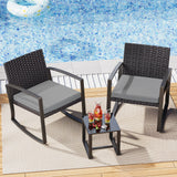 Noelse 3 Piece Patio Furniture Set, Wicker Rocking Chair Set with Table and Cushions for Patio,Balcony,Porch, Gray