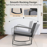 Noelse 3 Piece Patio Furniture Set, Wicker Rocking Chair Set with Table and Cushions for Patio,Balcony,Porch, Gray