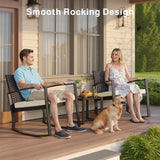Patio Furniture Set, Asofer Rocking Wicker Chair with Soft Cushion and Coffee Table, for Garden, Balcony, Backyard, Beige