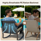 Patio Furniture Set, Asofer Rocking Wicker Chair with Soft Cushion and Coffee Table, for Garden, Balcony, Backyard, Beige