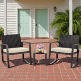 Patio Furniture Set, Asofer Rocking Wicker Chair with Soft Cushion and Coffee Table, for Garden, Balcony, Backyard, Beige