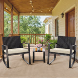 3 Pieces Patio Furniture Set Rocking Bistro Set, Asofer Outdoor Rattan Conversation with Cushion for Garden Balcony Backyard Poolside
