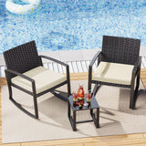 Patio Furniture Set, Asofer Rocking Wicker Chair with Soft Cushion and Coffee Table, for Garden, Balcony, Backyard, Beige