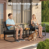 Patio Furniture Set, Asofer Rocking Wicker Chair with Soft Cushion and Coffee Table, for Garden, Balcony, Backyard, Black
