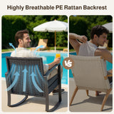 Patio Furniture Set, Asofer Rocking Wicker Chair with Soft Cushion and Coffee Table, for Garden, Balcony, Backyard, Black