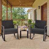 3 Pieces Patio Furniture Set Rocking Bistro Set, Asofer Outdoor Rattan Conversation with Cushion for Garden Balcony Backyard Poolside，Black
