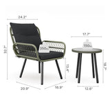 3-Piece Patio Furniture Set, Patio Bistro Set with Outdoor Table and Chairs For Garden, Balcony, Poolside - Black