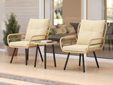3 Piece Wicker Patio Bistro Furniture Set, Asofer Outdoor Balcony Furniture Sets  for Backyard, Poolside, Deck, Porch , Beige