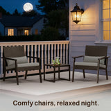3-Piece Patio Furniture Set，Asofer Outdoor Bistro Set with Glass Table & 110° Ergonomic Recline Angle Seat for Balcony, Porch, and Garden，Gray、Beige