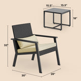 3-Piece Outdoor Patio Furniture Sets ，Modern Rattan Chair Conversation Sets with Soft Cushions, Glass Table and Comfortable Armrests for Balcony, Porch, and Garden - Beige