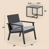 3-Piece Outdoor Patio Furniture Sets ，Modern Rattan Chair Conversation Sets with Soft Cushions, Glass Table and Comfortable Armrests for Balcony, Porch, and Garden - Gray