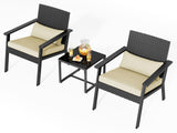 3-Piece Outdoor Patio Furniture Sets ，Modern Rattan Chair Conversation Sets with Soft Cushions, Glass Table and Comfortable Armrests for Balcony, Porch, and Garden - Beige