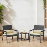 3-Piece Outdoor Patio Furniture Sets ，Modern Rattan Chair Conversation Sets with Soft Cushions, Glass Table and Comfortable Armrests for Balcony, Porch, and Garden - Beige