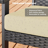 3-Piece Outdoor Patio Furniture Sets ，Modern Rattan Chair Conversation Sets with Soft Cushions, Glass Table and Comfortable Armrests for Balcony, Porch, and Garden - Beige