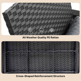 3-Piece Outdoor Patio Furniture Sets ，Modern Rattan Chair Conversation Sets with Soft Cushions, Glass Table and Comfortable Armrests for Balcony, Porch, and Garden - Gray