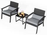 3-Piece Outdoor Patio Furniture Sets ，Modern Rattan Chair Conversation Sets with Soft Cushions, Glass Table and Comfortable Armrests for Balcony, Porch, and Garden - Gray