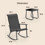 Noelse 3 Piece Rocking Bistro Set, Outdoor Textilene Fabric Small Patio Furniture Set, Front Porch Rocker Chairs Patio Set with Coffee Table for Lawn, Black