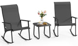 Noelse 3 Piece Outdoor Rocking Bistro Set, Textilene Fabric Porch Rocker Chairs Conversation Set with Coffee Table, Black