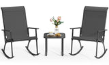 Asofer 3-Piece Outdoor Rocking Bistro Set with Heightened backrest, Patio Furniture Set with Glass Table for Poolside, Porch, Lawn, Black