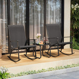 Noelse 3 Piece Outdoor Rocking Bistro Set, Textilene Fabric Porch Rocker Chairs Conversation Set with Coffee Table, Black