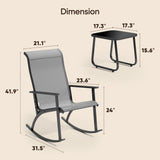 Asofer 3-Piece Outdoor Rocking Bistro Set with Heightened backrest, Patio Furniture Set with Glass Table for Poolside, Porch, Lawn, Gray