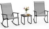 Noelse 3 Piece Rocking Bistro Set, Outdoor Textilene Fabric Small Patio Furniture Set, Front Porch Rocker Chairs Patio Set with Coffee Table for Lawn, Black