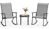 Asofer 3-Piece Outdoor Rocking Bistro Set with Heightened backrest, Patio Furniture Set with Glass Table for Poolside, Porch, Lawn, Gray