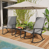 Asofer 3-Piece Outdoor Rocking Bistro Set with Heightened backrest, Patio Furniture Set with Glass Table for Poolside, Porch, Lawn, Gray