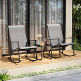 Asofer 3 Pieces Rocking Patio Furniture Set,Outdoor Balcony Furniture with 2 Sponge Rocking Chairs and 1 Steel Coffee Table for Garden,Lawn,Room,Corridor