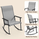Asofer 3-Piece Outdoor Rocking Bistro Set with Heightened backrest, Patio Furniture Set with Glass Table for Poolside, Porch, Lawn, Gray