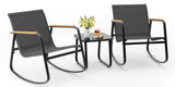 Noelse 3 Piece Outdoor Textilene Rocking Bistro Set, Patio Furniture Set with Heat-Resistant Armrests and Coffee Table for Porch, Balcony,Black