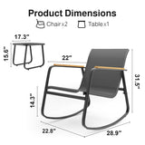 Noelse 3 Piece Outdoor Textilene Rocking Bistro Set, Patio Furniture Set with Heat-Resistant Armrests and Coffee Table for Porch, Balcony,Black