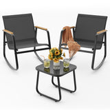 Noelse 3 Piece Outdoor Textilene Rocking Bistro Set, Patio Furniture Set with Heat-Resistant Armrests and Coffee Table for Porch, Balcony,Black