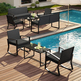 Patio Furniture Set on Sale, Outdoor Conversation Set with Rattan Rocking Chair & Coffee Table for Backyard, Poolside Porch, Black