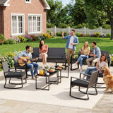 Patio Furniture Set on Sale, Outdoor Conversation Set with Rattan Rocking Chair & Coffee Table for Backyard, Poolside Porch, Black