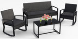 Noelse 4 Piece Patio Furniture Set, Outdoor Wicker Patio Furniture with Coffee Table and 2 Rocking Bistro Set for Backyard, Black