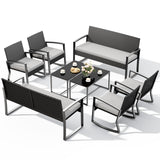 Asofer 8-PCS Patio Furniture Set, Outdoor Rattan Wicker Rocking Chair with Coffee Table for Backyard, Poolside, Porch