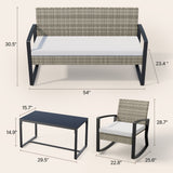 Patio Furniture Set, Asofer 4-PCS Wicker Chair with Glass Table, 2 Rocking Chair for Backyard, Poolside, Porch, Light Grey