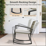 Noelse 4 Piece Patio Furniture Set, Outdoor Wicker Patio Furniture with Coffee Table and 2 Rocking Bistro Set for Backyard, Light Grey