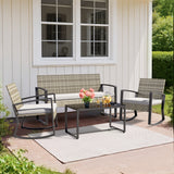 Patio Furniture Set, Asofer 4-PCS Wicker Chair with Glass Table, 2 Rocking Chair for Backyard, Poolside, Porch, Light Grey