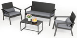 4-Piece Outdoor Patio Furniture Sets ，Modern Rattan Chair Conversation Sets with Soft Cushions, Glass Table and Comfortable Armrests for Balcony, Porch, and Garden - Gray