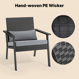 4-Piece Outdoor Patio Furniture Sets ，Modern Rattan Chair Conversation Sets with Soft Cushions, Glass Table and Comfortable Armrests for Balcony, Porch, and Garden - Gray