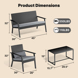 4-Piece Outdoor Patio Furniture Sets ，Modern Rattan Chair Conversation Sets with Soft Cushions, Glass Table and Comfortable Armrests for Balcony, Porch, and Garden - Gray