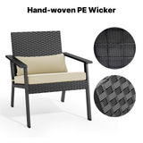 4-Piece Outdoor Patio Furniture Sets ，Modern Rattan Chair Conversation Sets with Soft Cushions, Glass Table and Comfortable Armrests for Balcony, Porch, and Garden - Beige