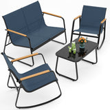 Asofer 4-Piece Patio Furniture Set, Textilene Outdoor Bistro Set with 2 Rocking Chair for Lawn, Garden, Poolside (Blue)